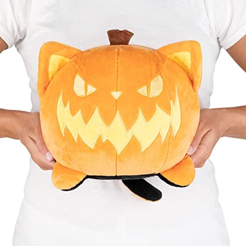 TeeTurtle | The Original Reversible Big Cat Plushie | Patented Design | Black + Orange | Happy + Jack-O-Lantern | Show Your Mood Without Saying a Word! - Black + Jack-o-lantern Cat