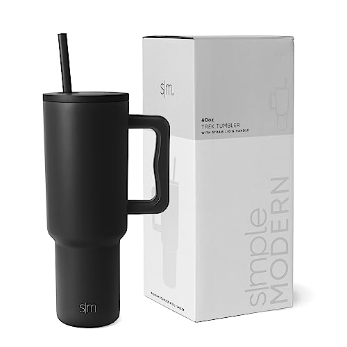Simple Modern 40 oz Tumbler with Handle and Straw Lid | Insulated Cup Reusable Stainless Steel Water Bottle Travel Mug Cupholder Friendly | Gifts for Women Him Her | Trek Collection | Midnight Black - - Midnight Black - 40oz