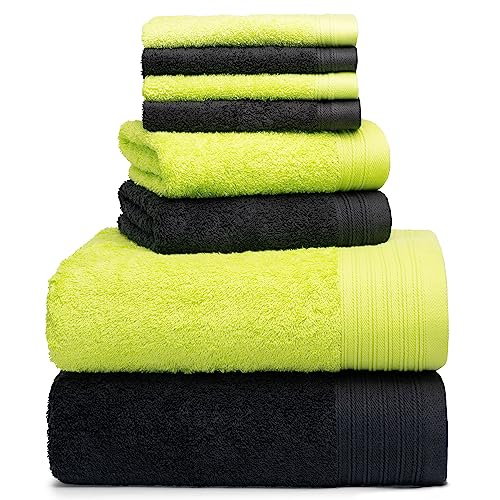 Weidemans 100% Cotton Towels | 2 Bath Towels 30" x 56", 2 Hand Towels 18" x 30" & 4 Washcloths 13" x 13" | Black & Green Hand Towels | 8 Ultra Soft & Highly Absorbent Hand Towels for Bathroom - Black & Apple Green