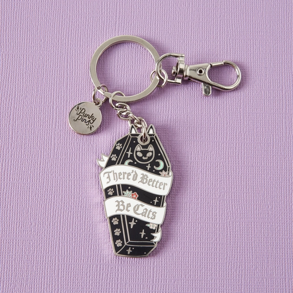 There’d Better Be Cats Enamel Keyring/Keychain // Witchy Occult Coffin Goth Cats Black Key Ring/Chain // Secret Santa Gift