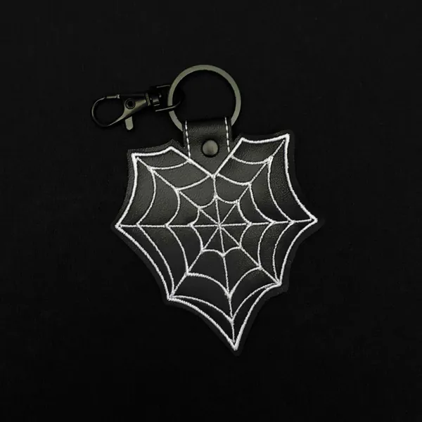 Spider Web Heart Embroidered Faux Leather Keychain