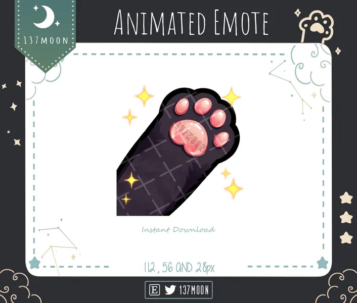 ANIMATED Paw Wave Emote | Cute Black cat paw emote for Twitch | Youtube | Discord | Kawaii | Stream