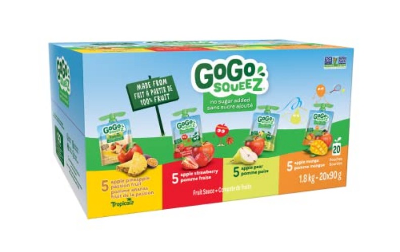 GoGo squeeZ Fruit Sauce Variety Pack, Pineapple Passion Fruit, Strawberry, Pear, Mango, No Sugar Added. 90g per pouch, Pack of 20 - Variety Pack