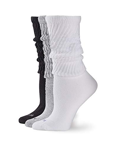 Hue Womens Slouch Sock 3 Pair Pack - One Size - White/Light Charcoal Heather/Black