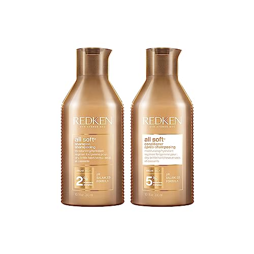 Redken All Soft Shampoo and Conditioner Set, For Dry/Brittle Hair, Hair Detangler, Provides Intense Softness and Shine, Enriched With Argan Oil - 300 ML (Pack of 2)