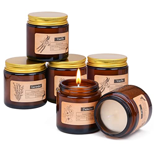 Scented Candles Gift Set 6 Pack 3.5Oz Chandelles Parfumées Aromatherapy Scented Candles Gifts for Women All Natural Soy Wax Candles for Home Bath Yoga Mothers Day Gift Candles - Brown