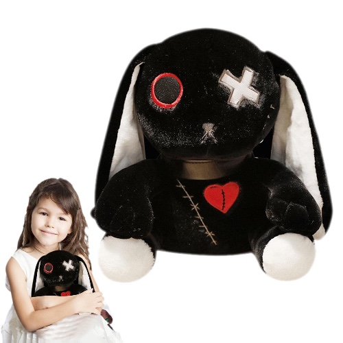 HINAA Halloween Goth Lop Eared Rabbit Plushie Toys Soft Comfortable Huggable Stuffed Bunny Animal Plush Toy Snake Doll Gift For Kids On Christmas And Birthday, Black