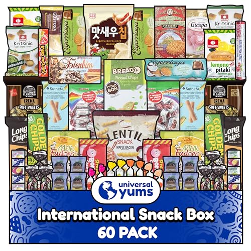 Universal Yums International Snack Box | Unique Fathers Day Gifts | Variety Pack Of Chips, Candy, Chocolates, And Snacks From Around The World | Gift for Dads, Husbands, and Grandpas on Fathers Day - 60 Count
