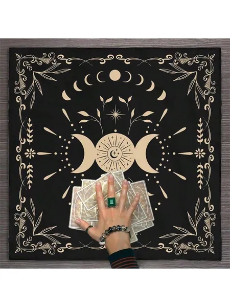 1 Pieza Tela De Altar Para Adivinación De Péndulo Con Diseño De Flores Y Luna, Estera De Juego De Mesa Metáforica De Piedras Rúnicas Con Diseño Botánico Y Solar