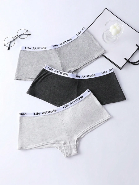 Pantalones Cortos Tipo Boyshort Para Mujer Con Detalles De Cinta De Tejido Y Letras