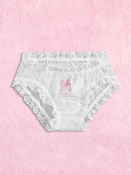 ROMWE Kawaii Bragas con estampado de dibujos animados con encaje en contraste