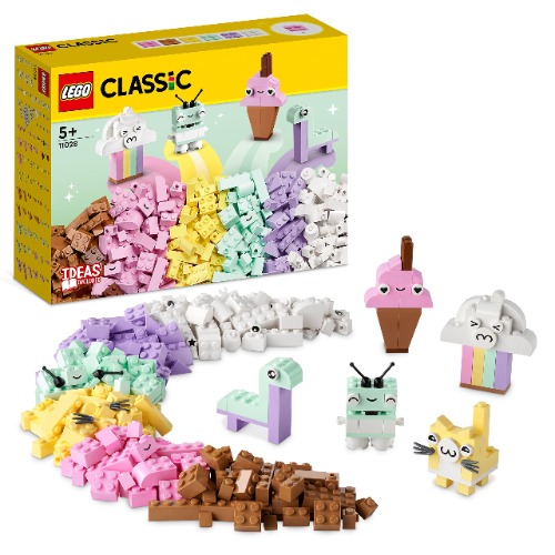 LEGO 11028 Classic Kreativt skoj med pastellfärger Rolig och Färgglad Byggsats, Kreativa Leksaker för Barn, Bygg Din Egen Dinosaurie, Robot Eller Katt, Presentidé för Pojkar och Flickor, Från 5 år