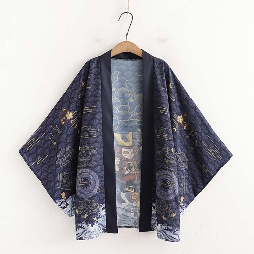 Cartoon Carp Print Kimono Outerwear Sun Protective