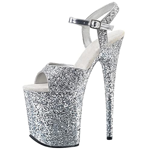 Roimaash Fancy Women 20CM Heel Glitter Pole Dance Sandals - 7 - 309 Silver