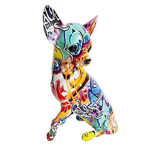 Graffiti Chihuahua Dog Sculpture Animal Statues Art Figurines Home Decoration for Living Room Bedroom Book Shelf TV Cabinet Desktop Decor Statue Figurine Table Centerpieces Ornaments (Chihuahua A) - Dog - Chihuahua a