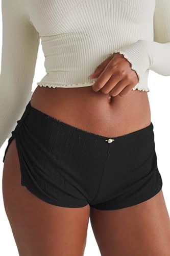 FaroDor Women Y2K Pajama Shorts Low Waist Side Sit Shorts Slim Cute Lounge Shorts Bottoms Comfy Sleep Shorts Sleepwear - Large - Black