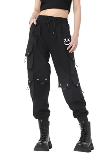CLOAKA Cargohose Damen Hosen Jogginghose High Waist Y2k Gothic Techwear Streetwear Cargohosen Stretch Bequeme mit Gummizug Lockere Baggy Outdoor Hip Hop Print