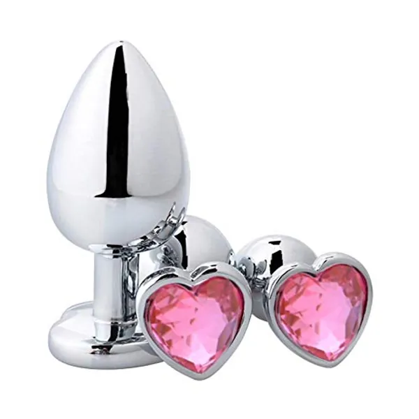 SXOVO Groß + Medium + Klein Analplug Set Luxus Metall Butt Spielzeug Herzförmige Anal Trainer Kristall Butt Plug Kit S & M Erwachsene Homosexuell Anal Plugs Frau Männer Sex Geschenke (Rosa)