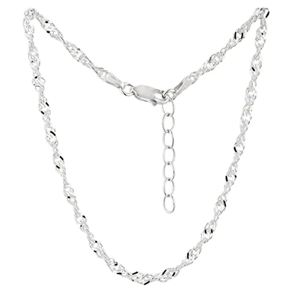 7K Fußkettchen Singapur, 925 Sterling Silber Ketten-Fußkettchen, Länge 23–26 cm; Breite 3 mm, Modell 50
