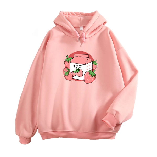 MEJOTAUS Cute Strawberry Milk Hoodie for Women Kawaii Clothes Japanese Pastel Pink Sweatshirt Oversized Sweaters for Teens