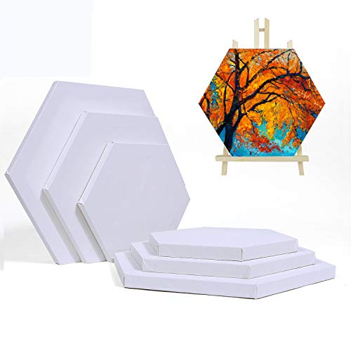 Painting Canvas Panel, Hexagon Stretched Boards, 100% Cotton Primed Blank Canvas Frame Set of 6 (8"/10" 12"), for Students Artist Hobby Painters Beginners Oil Painting - Hexagon