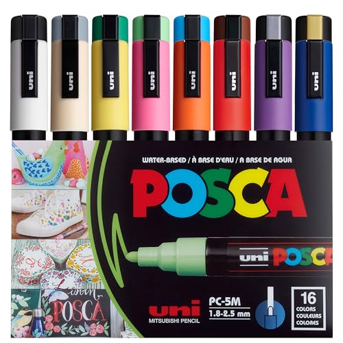 16 Posca Markers 5M, Posca Pens for Art Supplies, School Supplies, Rock Art, Fabric Paint, Fabric Markers, Paint Pen, Art Markers, Posca Paint Markers