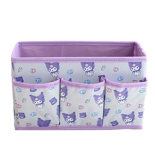 Kawaii Collapsible Storage Bin, Cute 4 Grids Storage Box Makeup Holder Office Desk Organizer Room Decor for lipstick，makeup brush，hair accessories... - Kuro