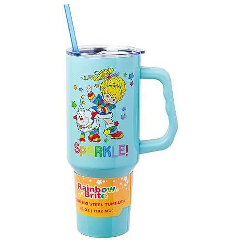 Silver Buffalo Rainbow Brite and Twink Sparkle Stainless Steel Tumbler with Handle and Straw, Fits in Standard Cup Holder, 40 Ounces - Rainbow Brite and Twink