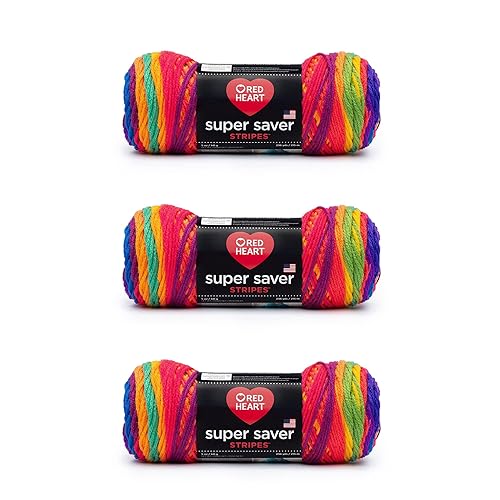 Red Heart Super Saver Yarn, 3 Pack, Favorite Stripe 3 Count - Favorite Stripe - 3 pack