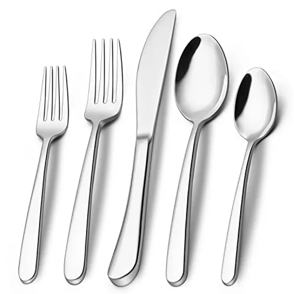 40-Piece Silverware Set, Heavy Duty Stainless Steel Flatware Set for 8, Food-Grade Tableware Cutlery Set, Utensil Sets for Home Restaurant, Mirror Finish, Dishwasher Safe - Heavy Duty Edge