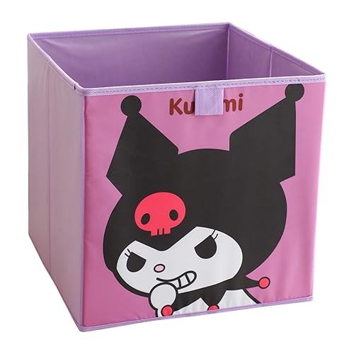ROFOLO 13”×13” Cute Large Capacity Collapsible Storage Bin, 36L Kawaii Cartoon Foldable Basket Organization Box for Closet, Shelves, Offices, Bedroom and Toys Storage(Purple-Kuro) - Purple-Kuro