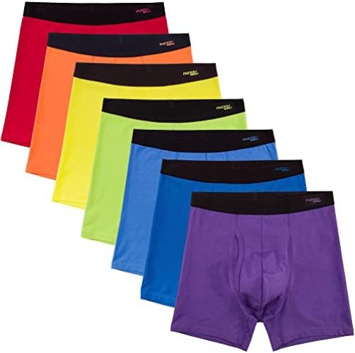 INNERSY Men's Boxer Briefs Cotton Stretchy Underwear 7 Pack for a Week - Bright Rainbow Medium