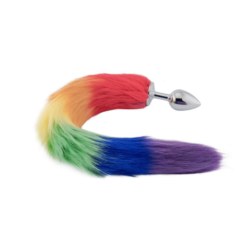 Rainbow Fox Tail Metal Plug 18" | Large