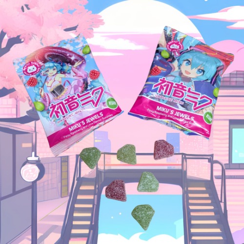 Miku's Jewels by Kawaji - Hatsune Miku Raspberry and Lime Gummies - 48g bag - 4 pack bundle 4 x 48g