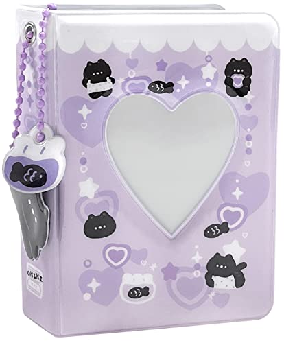 7,6 cm Mini-Fotoalbum, 40 Taschen, Fotokartenhalter, Liebesherz, hohl, Fotokartenhalter - Purple