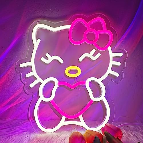 Anime Neon Sign, Hello Kit Neon Sign, Dimmable Kitty Neon Sign for Girls Room Game Room Bedroom, Cute Cat Neon Light Sign for Kids Girls Her Gifts, Christmas Birthday Anniversary(Kitty) - Cat Kitty