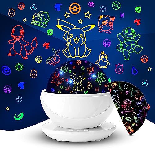 Night Light Projector for Kids Anime Toys for Boys, Dinosaur Night Light for Bedroom Decor, 360 Degree Rotation Baby Projector, Cool Gifts for Birthday Holiday - Black-Dinosaur&Anime