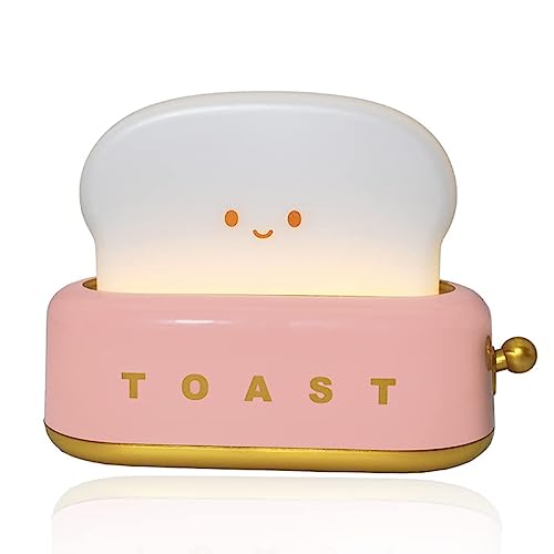 WNWNYA Toast lamp for Kids,Kawaii Pink lamp Room Desk Decor, echargeable Timer Adjustable Brightness,Portable Bedroom Bedside Sleep Lamps,Cute Lamp Nursery Decor for Girls-(Pink Toaster) - Pink
