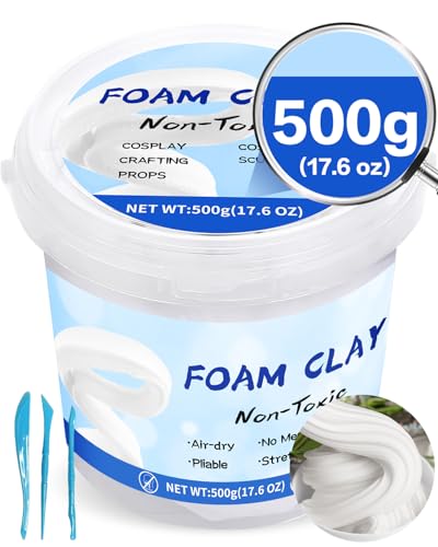 Killakuma Cosplay Contribution: Modeling Foam Clay,500g(17.6oz) Soft Air Dry Clay for Adults Lightweight DIY Creative Art Supplies with Sculpting Tools,Suitable for Cosplay/Crafts/Design/Shaping-White - 500g(17.6oz) - White