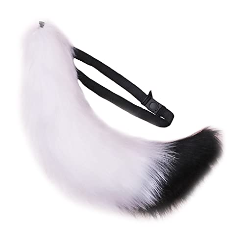 Killakuma Cosplay Contribution: Fxaelian Faux Fur Animal Big Tail Fox Cat Dog Wolf Tail Set Halloween Cosplay Party Costume Accessory - White Black