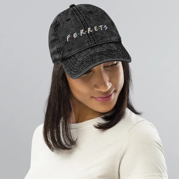 Distressed Friends Parody Dad Hat, 90s Clothing, Ferret Lover Gift, Embroidered Baseball Cap, Ferret Clothes and Accessories, Ferret Hats
