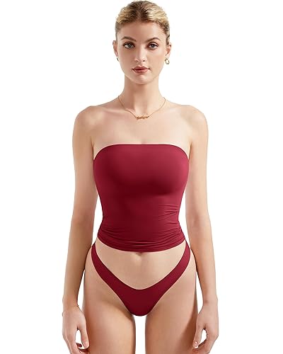 SUUKSESS Women Sexy Tube Top Summer Y2K Going Out Double Lined Basic Tank Top - X-Small - Wine Red
