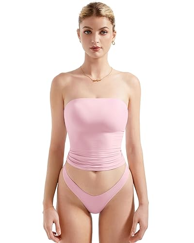 SUUKSESS Women Sexy Tube Top Summer Y2K Going Out Double Lined Basic Tank Top - X-Small - Baby Powder