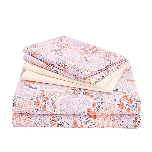 JSD 6 Piece Pink Paisley Sheet Set Queen Size, Floral Printed Microfiber Bed Sheets Extra Deep Pocket - Pink Paisley - Queen
