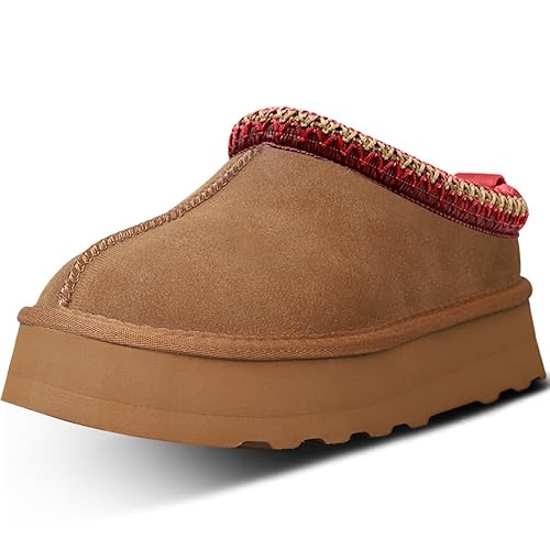LANSGELING Platform Slippers Mini Boots for Women Fleece Lined Boots Platform Boots Anti-Slip Snow Platform Slippers for Women Outdoor - 7 - Brown