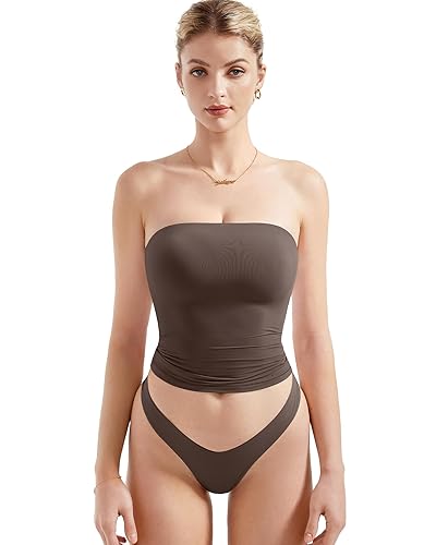 SUUKSESS Women Sexy Tube Top Summer Y2K Going Out Double Lined Basic Tank Top - X-Small - Brown