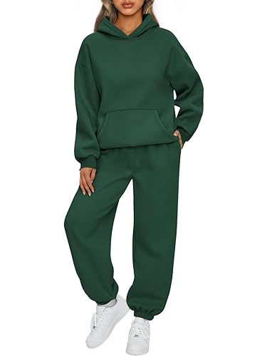 AUTOMET Womens 2 Piece Outfits Lounge Hoodie Sweatsuit Sets Oversized Sweatshirt Baggy Fall Fashion Sweatpants with Pockets - Darkgreen - Small