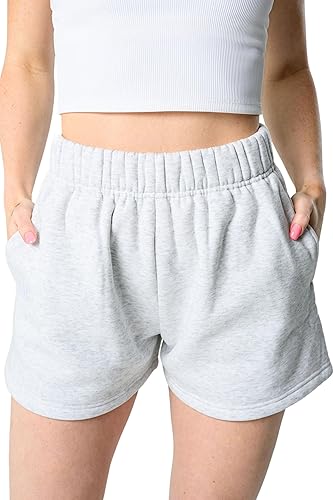 Kamo Fitness CozyTec Sweat Shorts Women High Waisted Lounge Comfy Casual Cotton Shorts with Pockets - X-Small - White Heather