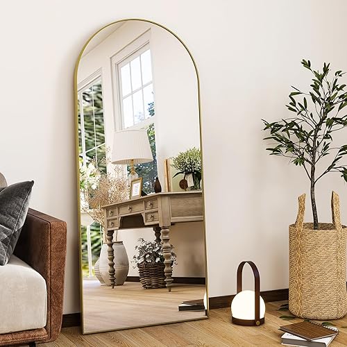 HARRITPURE 56"x21"Full Length Mirror Arch Floor Mirrors with Aluminum Alloy Frame Free-Standing Wall Mounted or Leaning Large Bedroom Dressing Mirror Modern & Contemporary Decor for Home,Gold - Gold-rect Edge - 56"L x 21"W