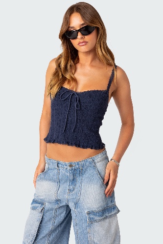 Lacey Knit Tank Top | NAVY / XS